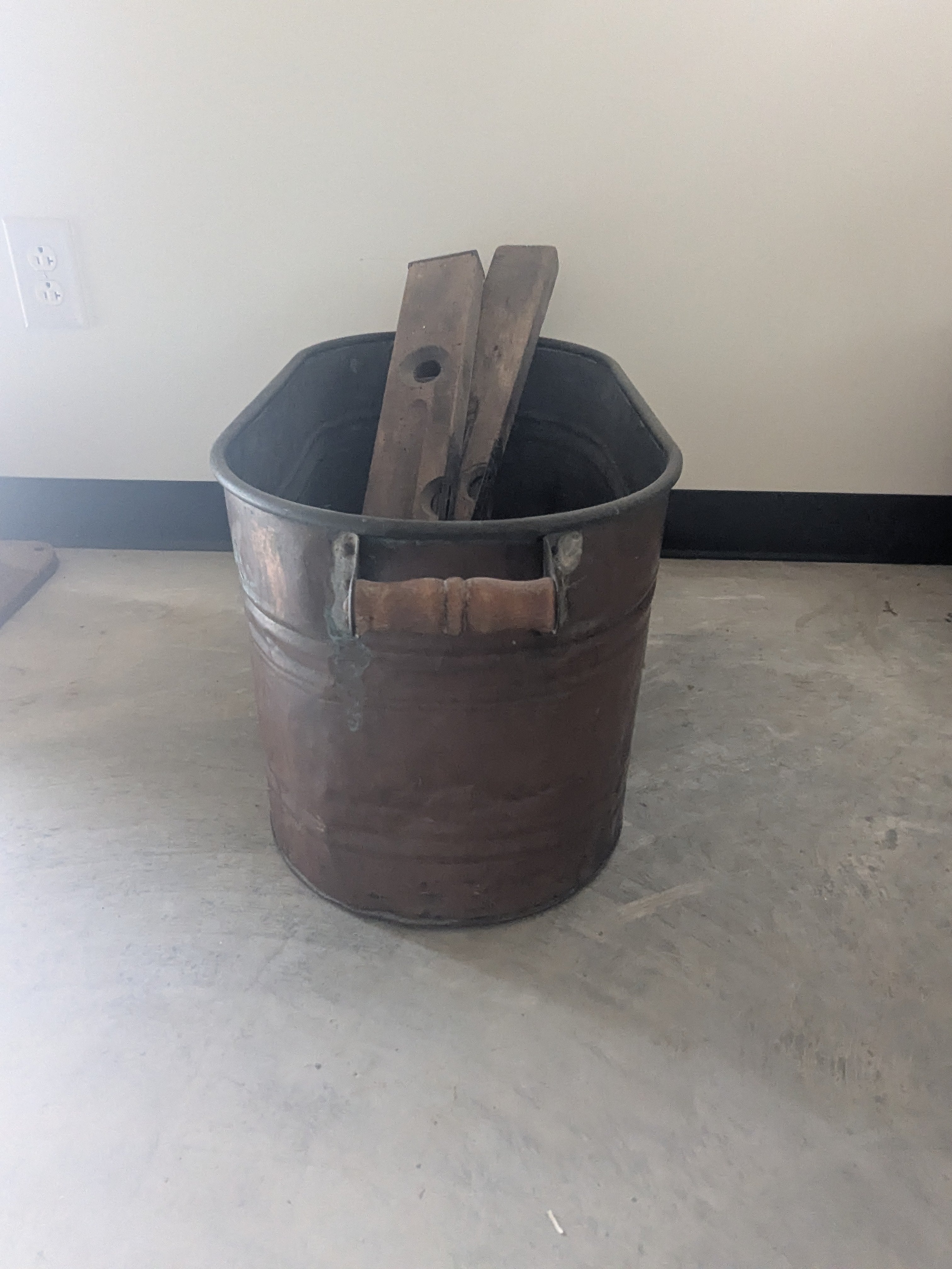Antique Copper Wash Boiler with Wooden Wringer Rollers