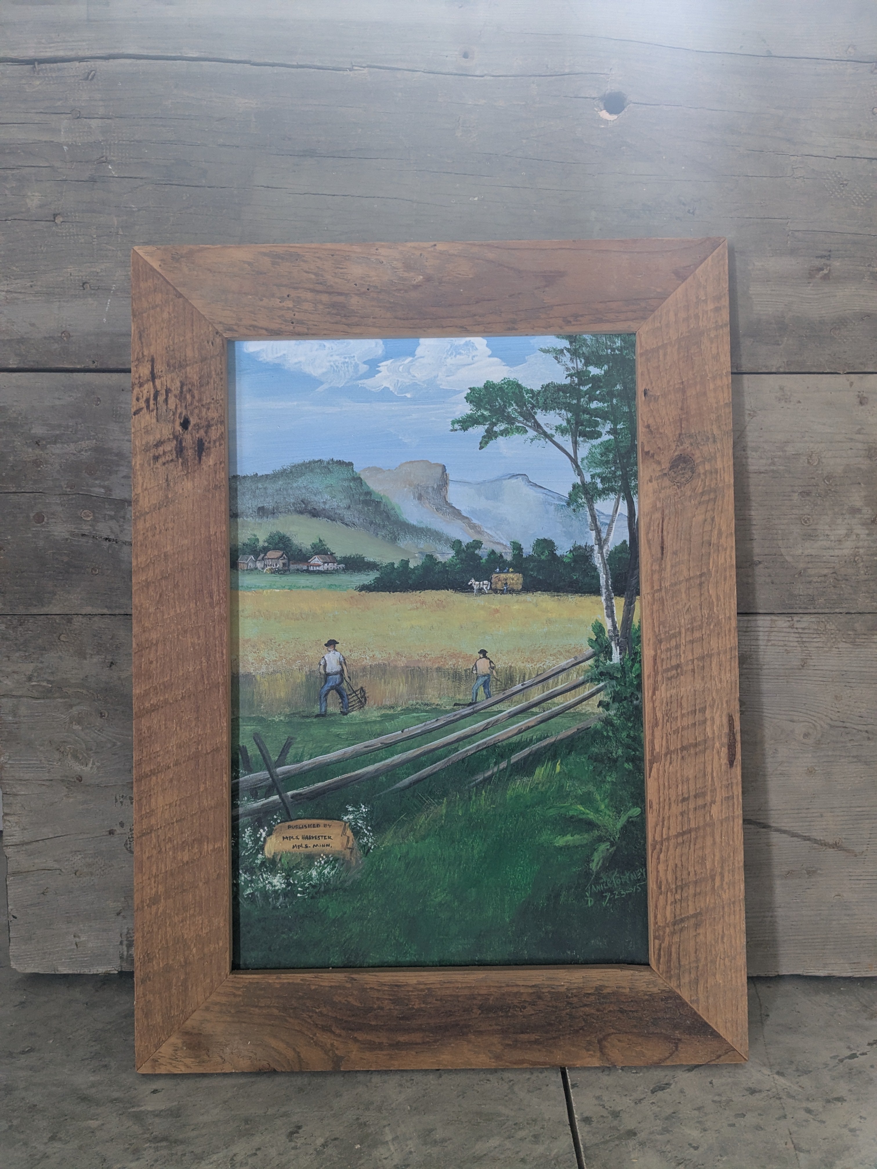 Heritage Harvest Landscape Painting with preserved character and authentic patina by Restoration Hardwood. wood; paper