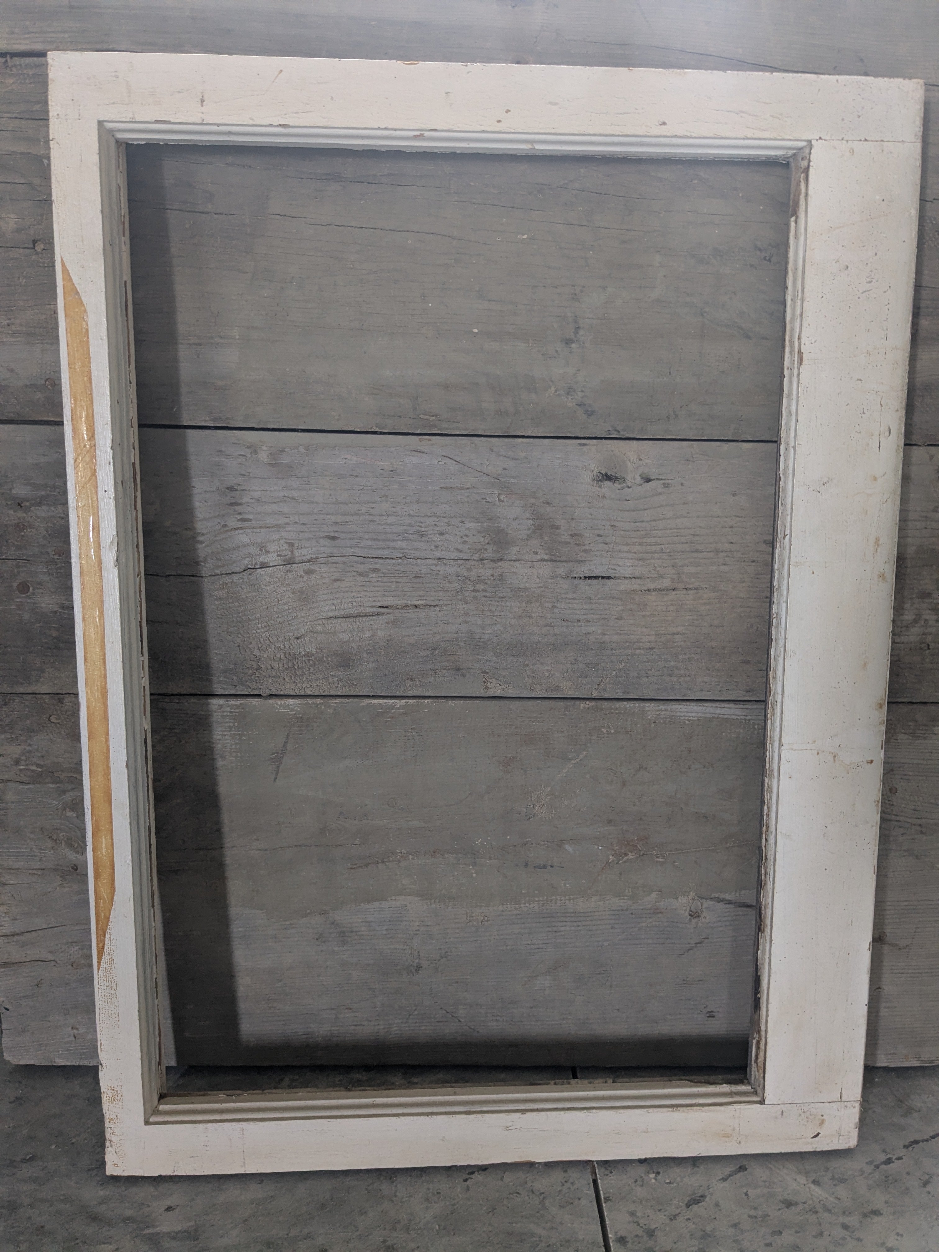 Heritage Painted Farmhouse Window Frame with preserved character and authentic patina by Restoration Hardwood. wood