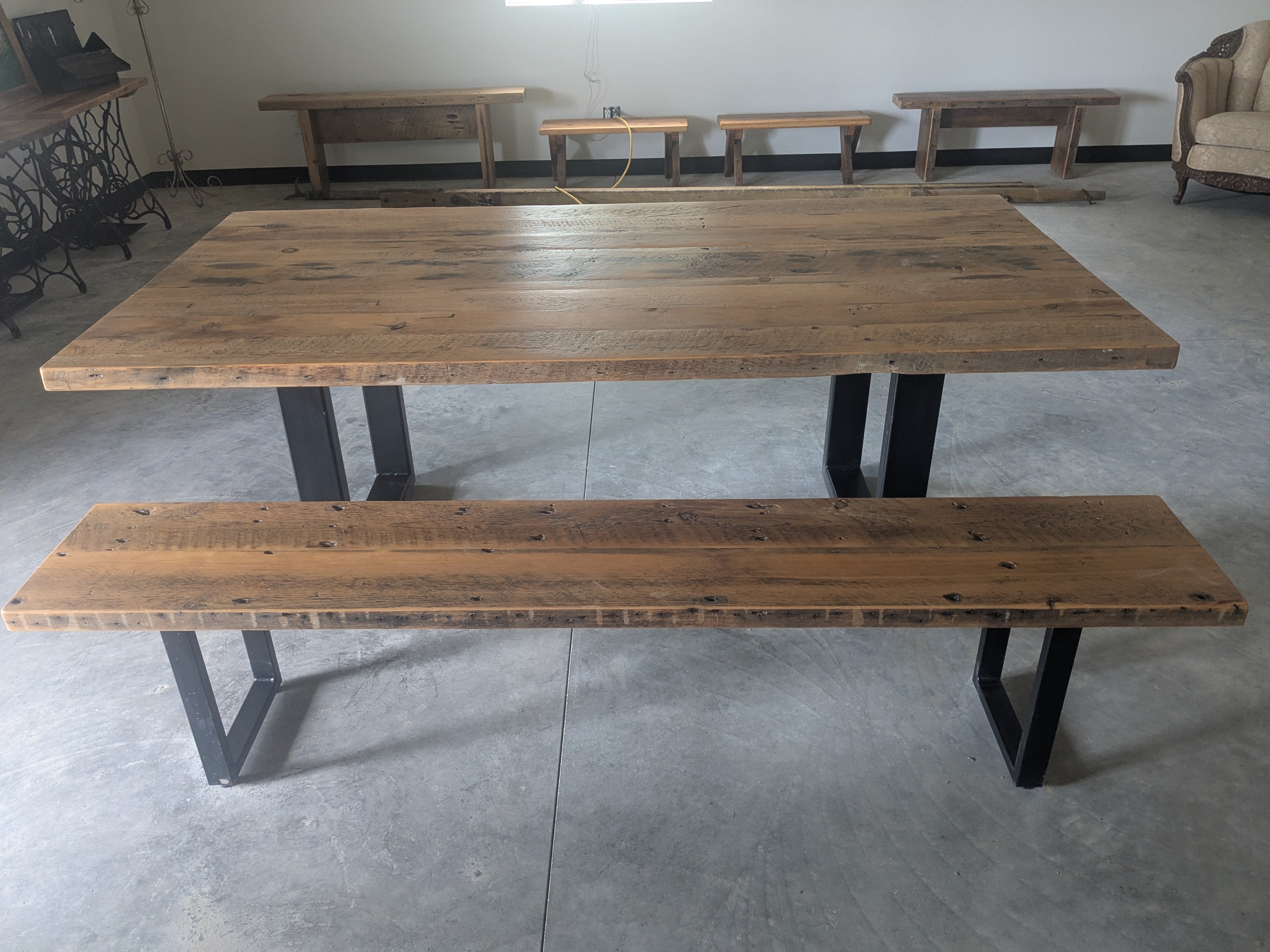 Heritage Reclaimed Dining Table & Bench Set