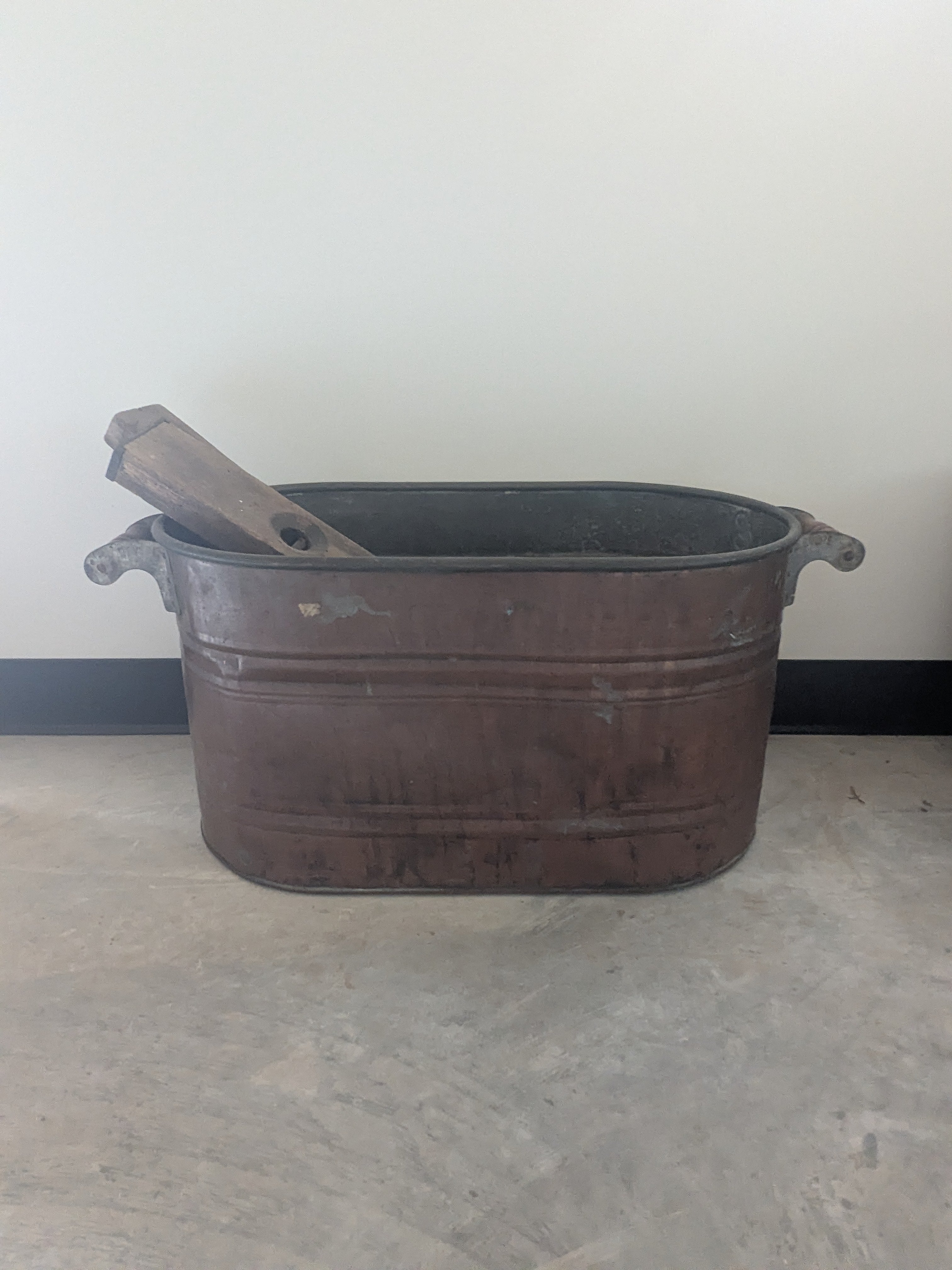 Antique Copper Wash Boiler with Wooden Wringer Rollers
