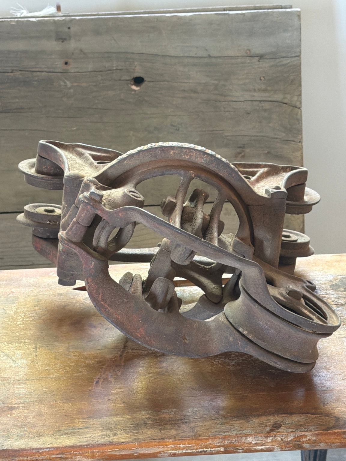 Louden Cast Iron Hay Carrier from Restoration Hardwood with preserved heritage character