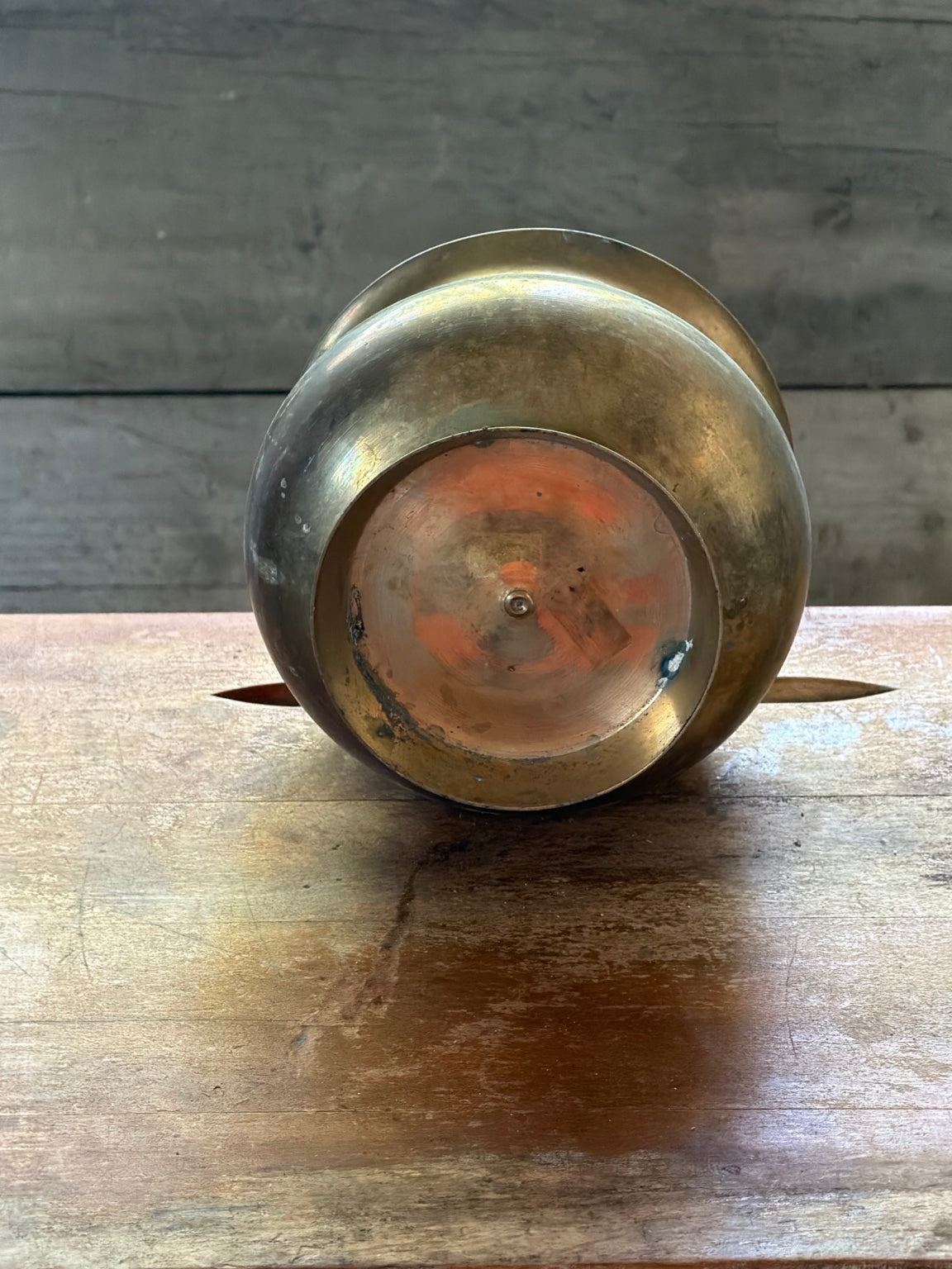 Heritage Patinated Brass Vessel from Restoration Hardwood with preserved heritage character