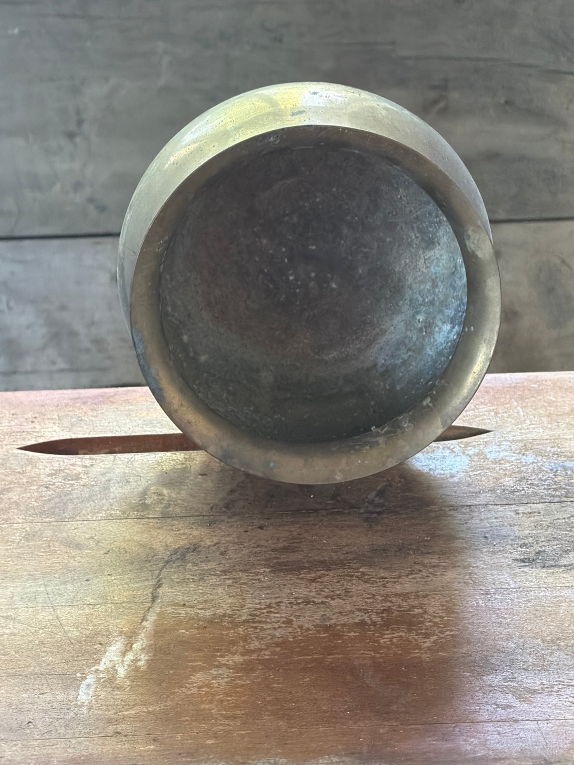 Heritage Patinated Brass Vessel from Restoration Hardwood with preserved heritage character